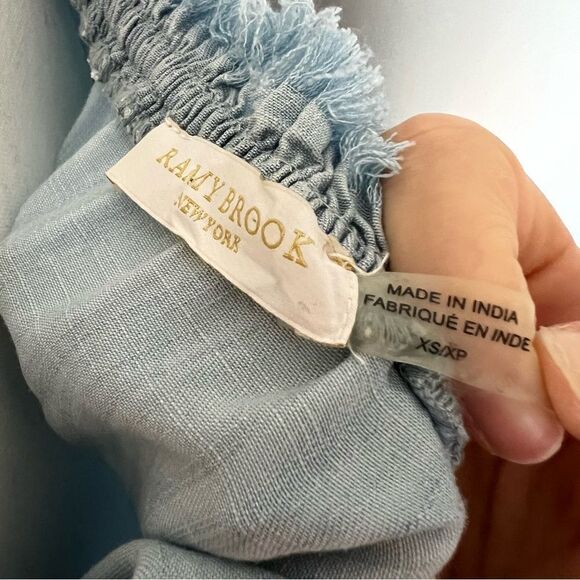 Ramy Brook Esie Chambray Romper Size XS Long Bell Sleeves Off the Shoulder - Picture 9 of 10